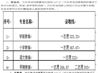 川南幼儿师范高等专科学校2021单招录取分数线